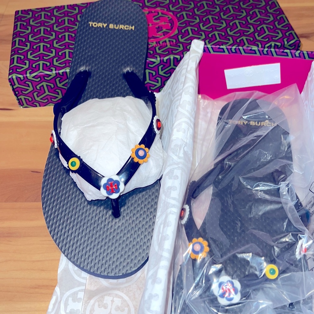 NIB Tory Burch Miller Thong Sandals Marguerite 2 Flop-PVC /EVA Sz 9 Perfect Navy